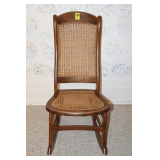 Woven Cane Bottom and Back Wooden Rocking Chair