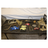 Cable Come Along, Ice Block Tongs, Ratchet Straps, Wooden Pulley, Rope, and Misc.