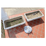 (2) Concrete Planters and UK Decoration on Stand