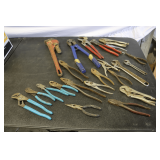 Fuller Pipe Wrench, Vise Grips, Adjustable Wrenches, Pliers, Bolt Cutters, and Misc.