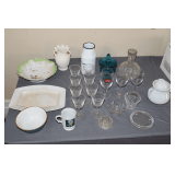 Glass Stemware, Candy Dish, Vase, Flower Frog, Pitcher, Platter, Serving Bowl, and Misc.