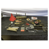 Chisels, Staple Gun, Wire, Ratchet and Sockets, Oil Funnel, and Misc.