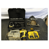 DeWalt 9.6 Volt Cordless Adjustable Clutch Drill, DeWalt Drill Bits and Battery Charger, Master Craft Jigsaw, and Black and Decker Circular Saw