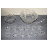 Large and Small Cut Glass Punch Bowls with (12) Cups and Ladle