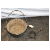 11 Inch Cast Iron Kettle with Handles and 4 Inch Cast Iron Wax Ladle with Spout