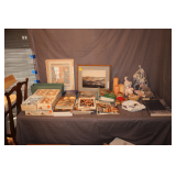 Plastic Flower Troughs, Candles, Framed Picture of Cincinnati, Candles, Stuffed Animals, Plastic Milk Crate, Arts and Craft Books, Christmas by Krebs Ornaments, and Misc.