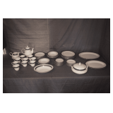 Sherbrook Plates, Saucers, Bowls, Platters, Tea Pot and Cups, Gravy Boat and Underplate, and Tureen with Lid