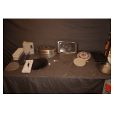 Ice Trays, Egg Tray, Plastic Serving Plates, Roaster with Lid, Circular Baking Sheets, and Misc.