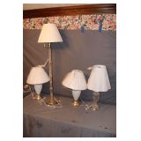 (3) Table Lamps with Shades and Glass Pole Lamp with Shade