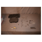 3/8 Inch Drive Ratchets, Combination Wrenches, 3/8 Inch Drive Sockets, 1/2 Inch Drive Ratchet with Sockets and Extensions, and 1/4 Inch Drive Sockets in Plastic Tool Box