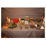 Nativity Scene, Candles, Wreath, Rival Popcorn Pot, Metal Flowers, Serving Dishes, Mirror Tray, and Misc.