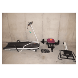 Pro Form Cross Walk Treadmill, DP Hip and Thigh Machine, and Tunturi Rowing Machine