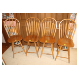 (4) Oak Swivel High Back Barstools