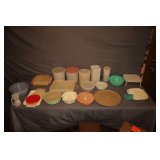 Plastic Bowls, Plastic Carrier Dishes, Plastic Measuring Cup, Canisters, and Misc.