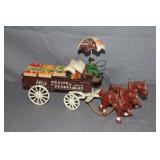 Cast Iron Horse Drawn 'Fresh Fruit & Vegetable' Peddler Wagon