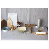 'Gourmet Rolling Pin', Cutting Boards, Coventry Plates, Glass Bowls, Liberty Bell Decanter, and Misc.