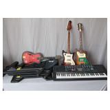Concertmate Keyboard, Sears Guitar, (2) Electric Guitars, and Fender Guitar Case