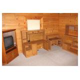 Oak Corner Entertainment Center, (2) Computer Desks, Wooden Shelf, and Orion Television