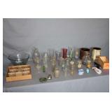 Anchor Glass Punch Bowl with Ladle and (8) Cups, (2) Stone Crocks, Glass Jars, Vases, and Misc.