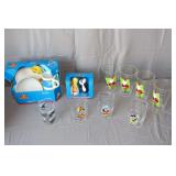 Looney Toons Tweety 3-Piece Kids Set, Looney Tunes Tweety and Sylvester Salt and Pepper Set, Antique Car Glass, (3) Mickey Mouse Glasses, and (4) Plastic Christmas Cups