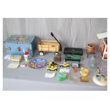Flexible Flyer Wooden Toy Wagon, Vintage Doll Wardrobe Trunk, McDonalds Classics Figurine, McDonald's Plate, Corydon Old Capitol Bank Coin Bank, Ford Pennzoil Truck Replicas, Candles, Ash Trays, and M