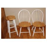 (2) Wooden Chairs, and Wooden Barstool