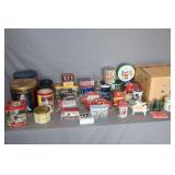 Cracker Jacks Tin, RedMan Tin, Hershey's Chocolate Tin, Campbell's Soup Tins, Coca Cola Tin, Christmas Tins, and Misc. Tins