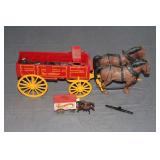 New Holland Horse Drawn Wagon with (2) Horses and Lledo Days Gone 'Genuine Budweiser' Horse Drawn Delivery Wagon