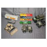 Buddy L Mini Bulldozer, Buddy L Greyhound Bus, Buddy L Cargo Truck, ERTL Kool-Aid Semi Trailer, and Misc.