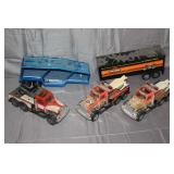 Buddy L Kenworth Tow Truck, (2) Buddy L Rescue Force Tow Truck, Buddy L Harley Davidson Cargo Trailer, and Buddy L Big Brute Sound Car Trailer