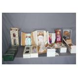 Brinn's B Collectible Natty Bear, Century Collection Porcelain Doll, McMemories Dolls, Hobo Clown The Broadway Collection Doll, The Hamilton Collection Porcelain Doll, and Misc. Porcelain Dolls