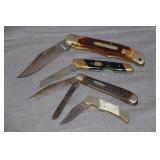 Schrade The Old Timer 'A Knife Like Granddad's' Pocket Knife, Taylor Cutlery Elk Horn Surgical Steel  'Shark' Pocket Knife, Valor 'Pony III Knife' Pocket Knife, and Sabre 614 Two Blade Pocket Knife