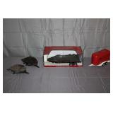 ERTL Implement Trailer, Vintage Pressed (2) Metal Toy Car Haulers, and Vintage ERTL Red Horse Trailer