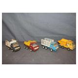 (3) Tonka Mini Dump Trucks and Tonka Mini Stake Bed Tilt Box Dump Truck