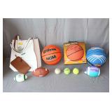 1997 Final Four Basketball, Wilson Basketball, Travis Ford Signed Basketball, TJ Maxx Purse, and Misc. Footballs and Tennis Ball