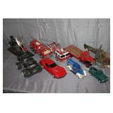 1992 Funrise Metro Fire Department Ladder Truck Toy, Remco Rescue Pumper No. 8, Golden Wheel 1940 Ford Pepsi Cola Delivery Truck, and Misc. Toy Car