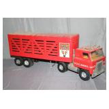 Vintage Red ERTL Livestock Semi-Truck and Trailer