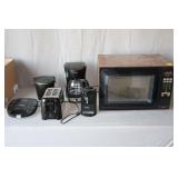 Tappan Microwave, Hamilton Beach Toaster, Fry Daddy, Rival Waffle Maker, Black and Decker Electric Can Opener, and Mr. Coffee Coffee Maker