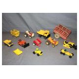 Tonka Red Stake Bed Trailer, Tonka Mini Tractors, Tonka Mini Bulldozers, Tonka Mini Dump Trucks, and Misc.