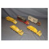 (2) Tonka Mini Semi Trucks, (2) Tonka Mini Bottom Dump Trucks, and Tonka Mini Car Carrier