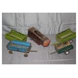 (3) Nylint Stake Trailer, Nylint Horse Trailer, and Ford Farm Tractor Blue Flare Side Trailer