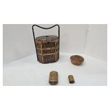 Wood Bowl- 2 Straw Cases. 3 Tier Basket