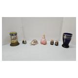 Blue Glass w/Silver- Goebel- China Figures +