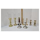 Misc Candlesticks. Brass- Wood- Pewter
