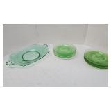 Uranium Glass Platter & 12 Plates