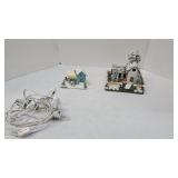 2 Shiny Brite Christmas Houses & String of Lights