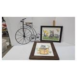 Bicycle Decoration & 2 Cat Paintings