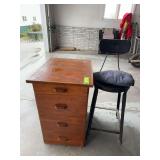 4 drawer plywood nightstand and steel shop stool