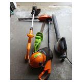 B&D hedge and string trimmers, Green Works elec hedge trimmers and Craftsman leaf blower