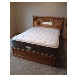 Queen size Lebeda mattress with American Heirloom platform bed with bookcase style headboard and under bed drawer storage Headboard is 52” tall
